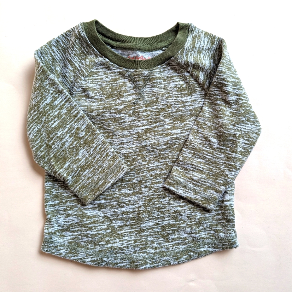 Cat And Jack Green and White Long Sleeve Shirt For Boys Girls Size 12 Months
